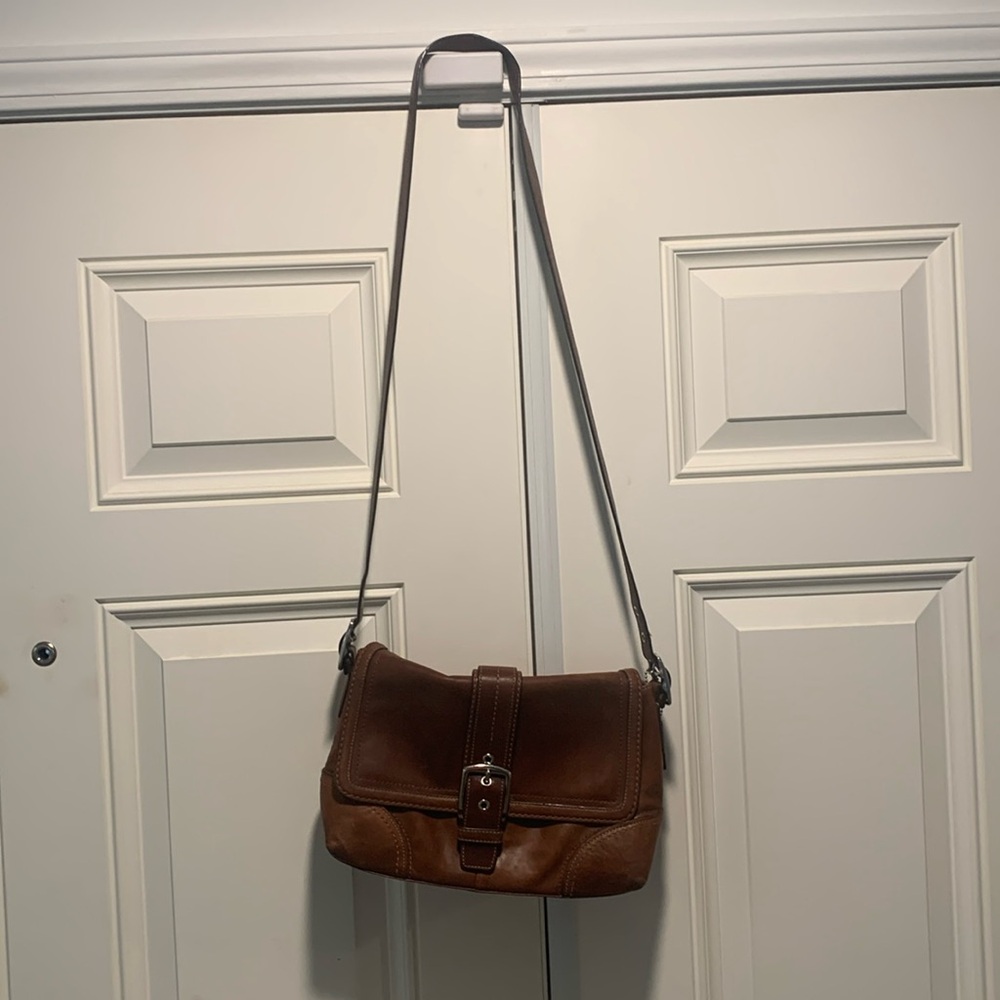 Ladies brown leather vintage crossbody purse